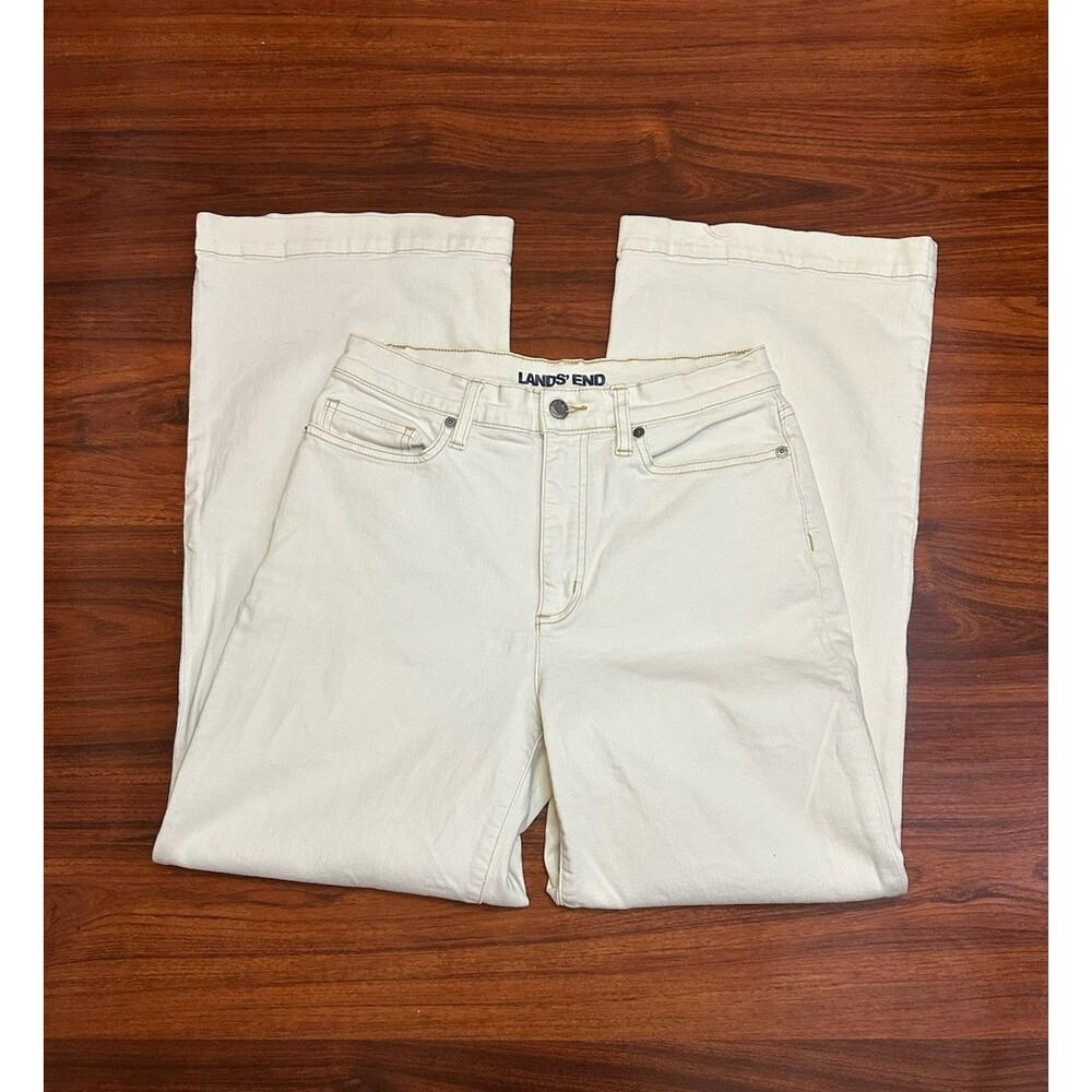 Lands End High Rise Waist Wide Leg White Jeans Denim US 8 Women’s Flare Y2K